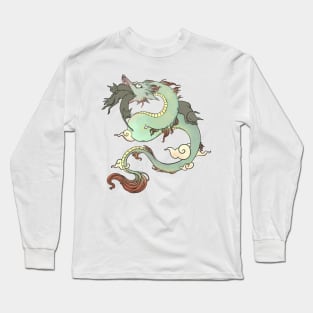 Flying Dragon In Space With Cats Drawing Long Sleeve T-Shirt